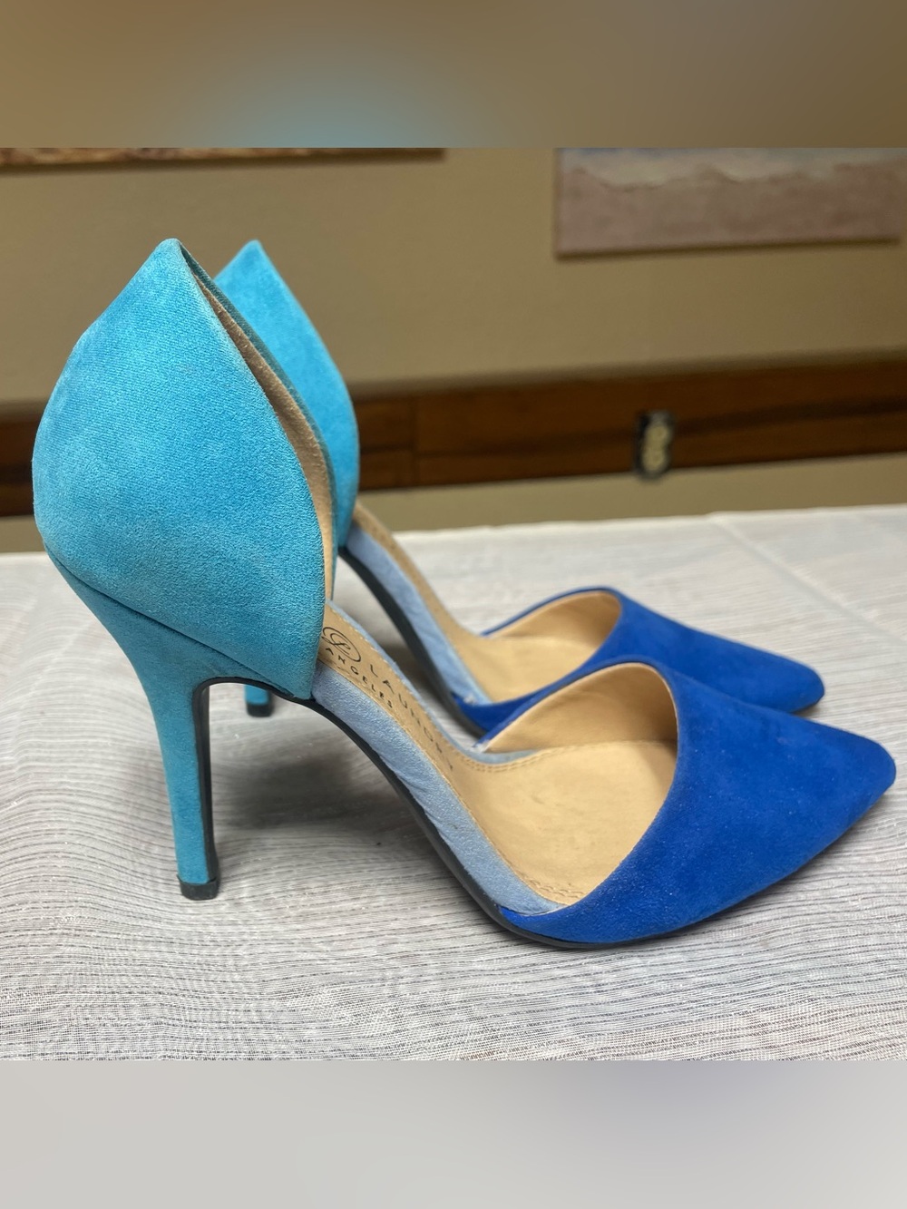 Chinese Laundry Women's Two-Tone Blue Suede Pointed-Toe Heels